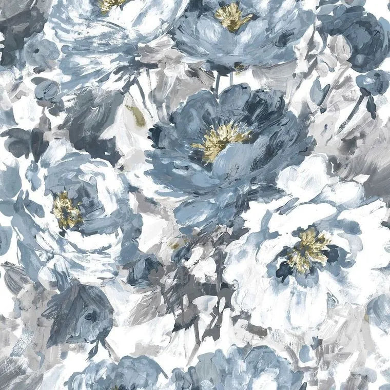 Closeup of a wallpaper showing its Blue, Floral, Multicolour pattern, color, and subtle texture.