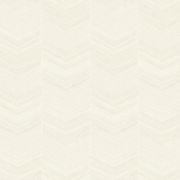 Closeup of a wallpaper showing its Chevron, Cream, Neutrals pattern, color, and subtle texture.