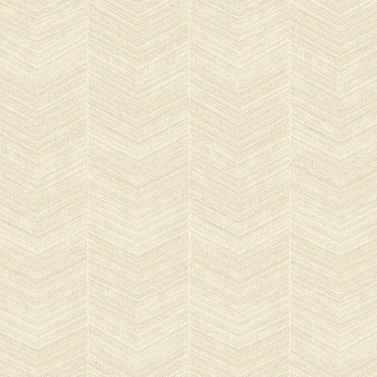 Closeup of a wallpaper showing its Chevron, Cream, Neutrals pattern, color, and subtle texture.