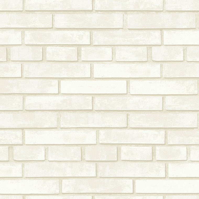 Closeup of a wallpaper showing its Brick, Contemporary, Geometric, Neutrals pattern, color, and subtle texture.