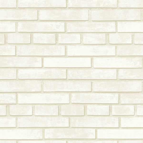 Closeup of a wallpaper showing its Brick, Contemporary, Geometric, Neutrals pattern, color, and subtle texture.