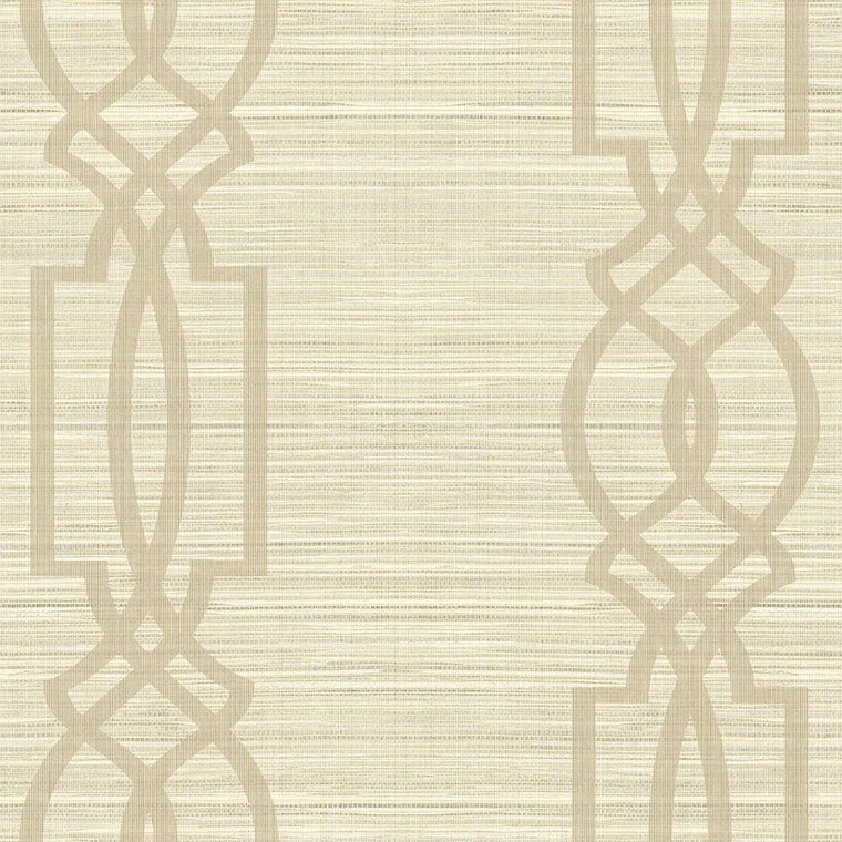 Closeup of a wallpaper showing its Cream, Geometric, Neutrals, Textile, Trellis pattern, color, and subtle texture.