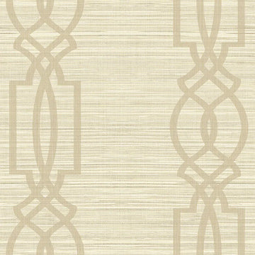 Closeup of a wallpaper showing its Cream, Geometric, Neutrals, Textile, Trellis pattern, color, and subtle texture.