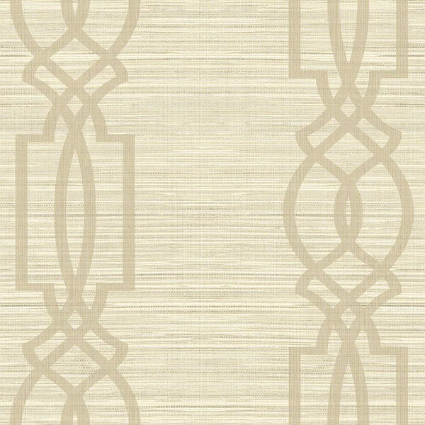 Closeup of a wallpaper showing its Cream, Geometric, Neutrals, Textile, Trellis pattern, color, and subtle texture.