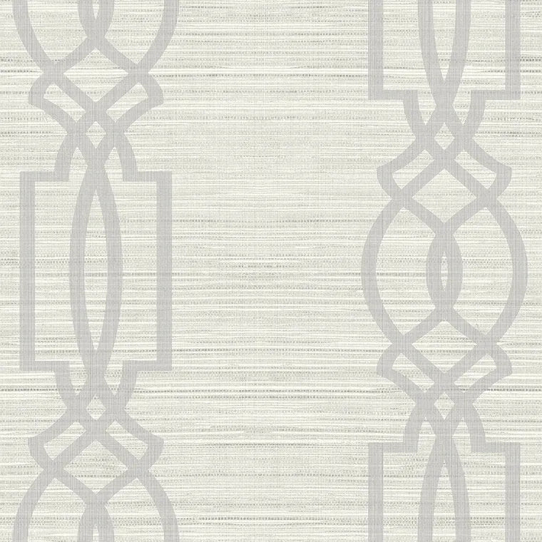 Closeup of a wallpaper showing its Geometric, Monochrome, Textile, Trellis pattern, color, and subtle texture.