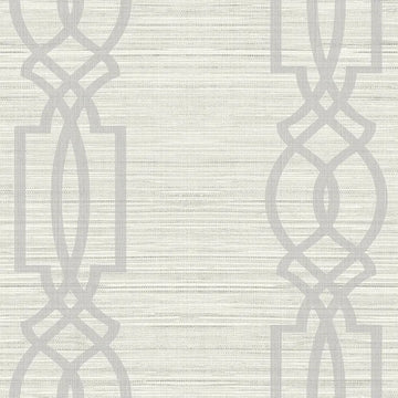 Closeup of a wallpaper showing its Geometric, Monochrome, Textile, Trellis pattern, color, and subtle texture.