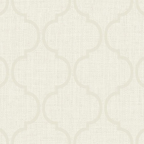 Closeup of a wallpaper showing its Cream, Neutrals, Trellis, Unicolour, Vinyl pattern, color, and subtle texture.