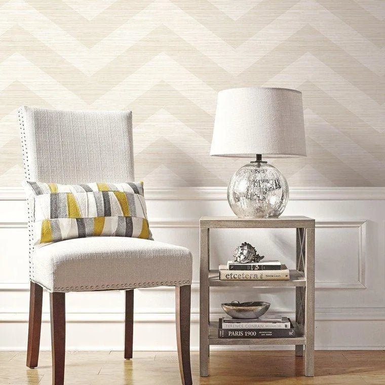 Closeup of a wallpaper showing its Chevron, Monochrome, Vinyl pattern, color, and subtle texture.