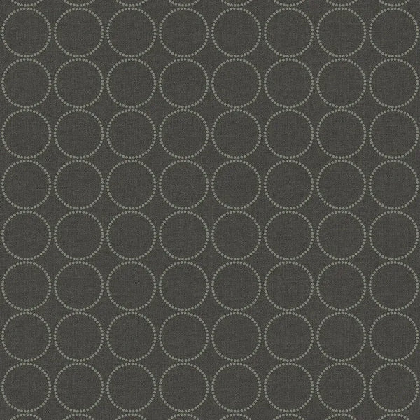 Closeup of a wallpaper showing its Black, Circles, Contemporary, Monochrome pattern, color, and subtle texture.