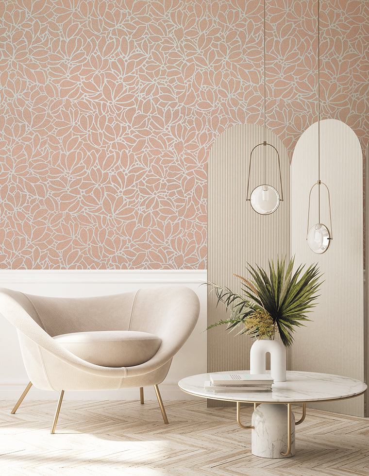 White floral pattern on a textured white background