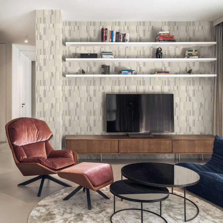 Textured wallpaper with geometric pattern in neutral colors