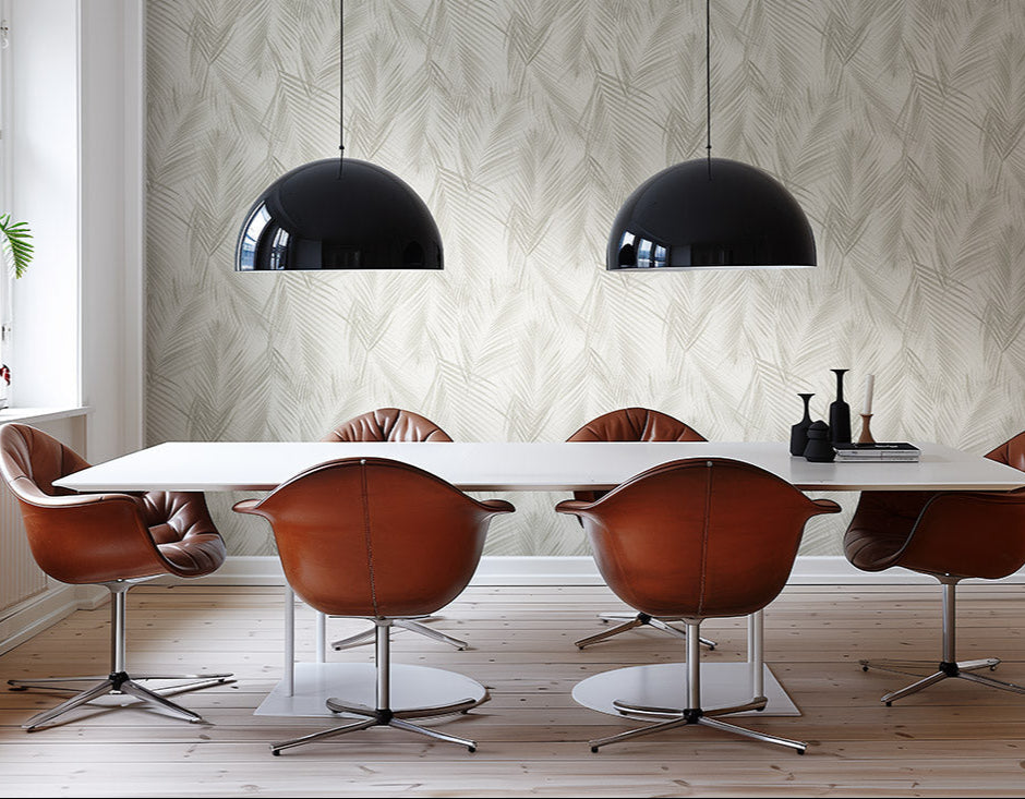 Gold palm leaf pattern on a gray background