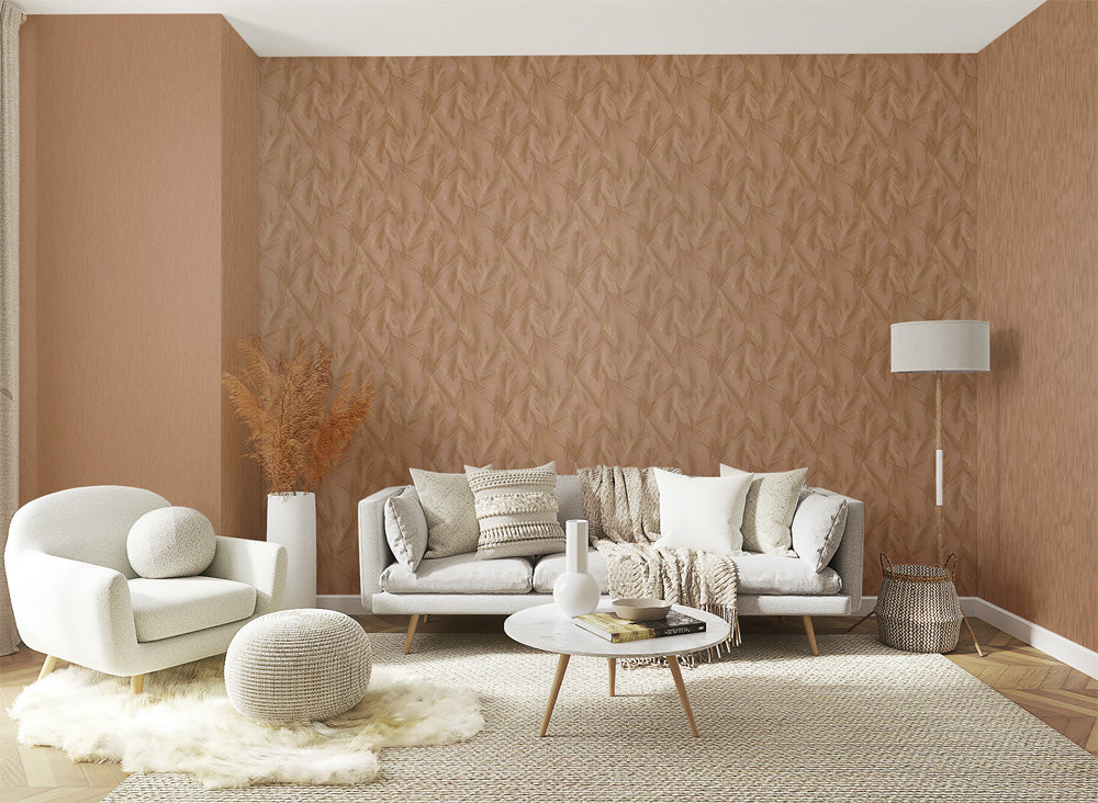 Textured fabric with gold leaf pattern on a pink background