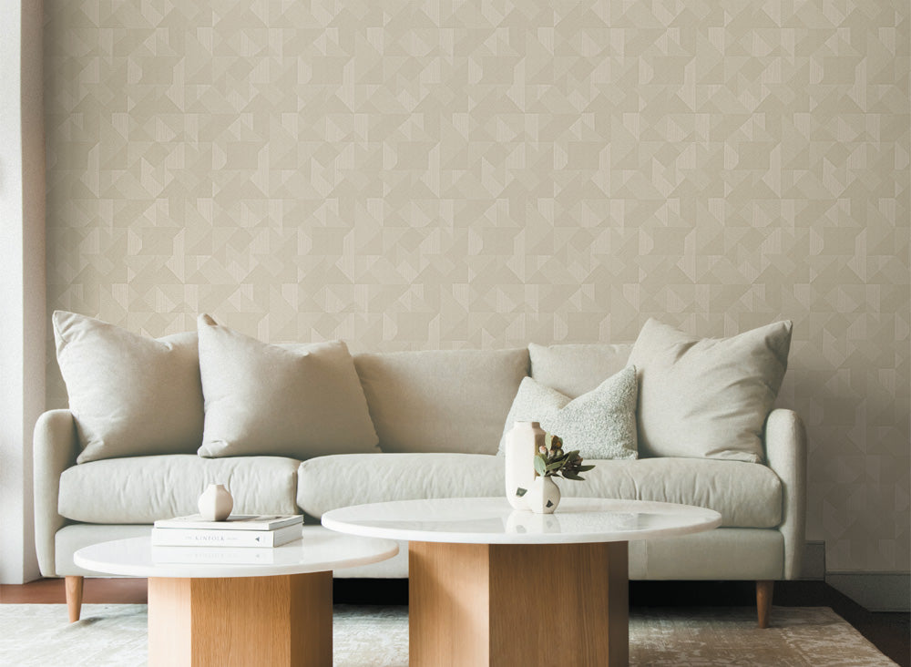 Geometric pattern with triangles in shades of blue and beige
