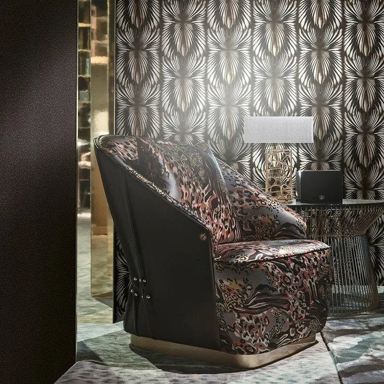 Closeup of a wallpaper showing its Art-Deco, Black, Luxury, Textures, Vinyl pattern, color, and subtle texture.