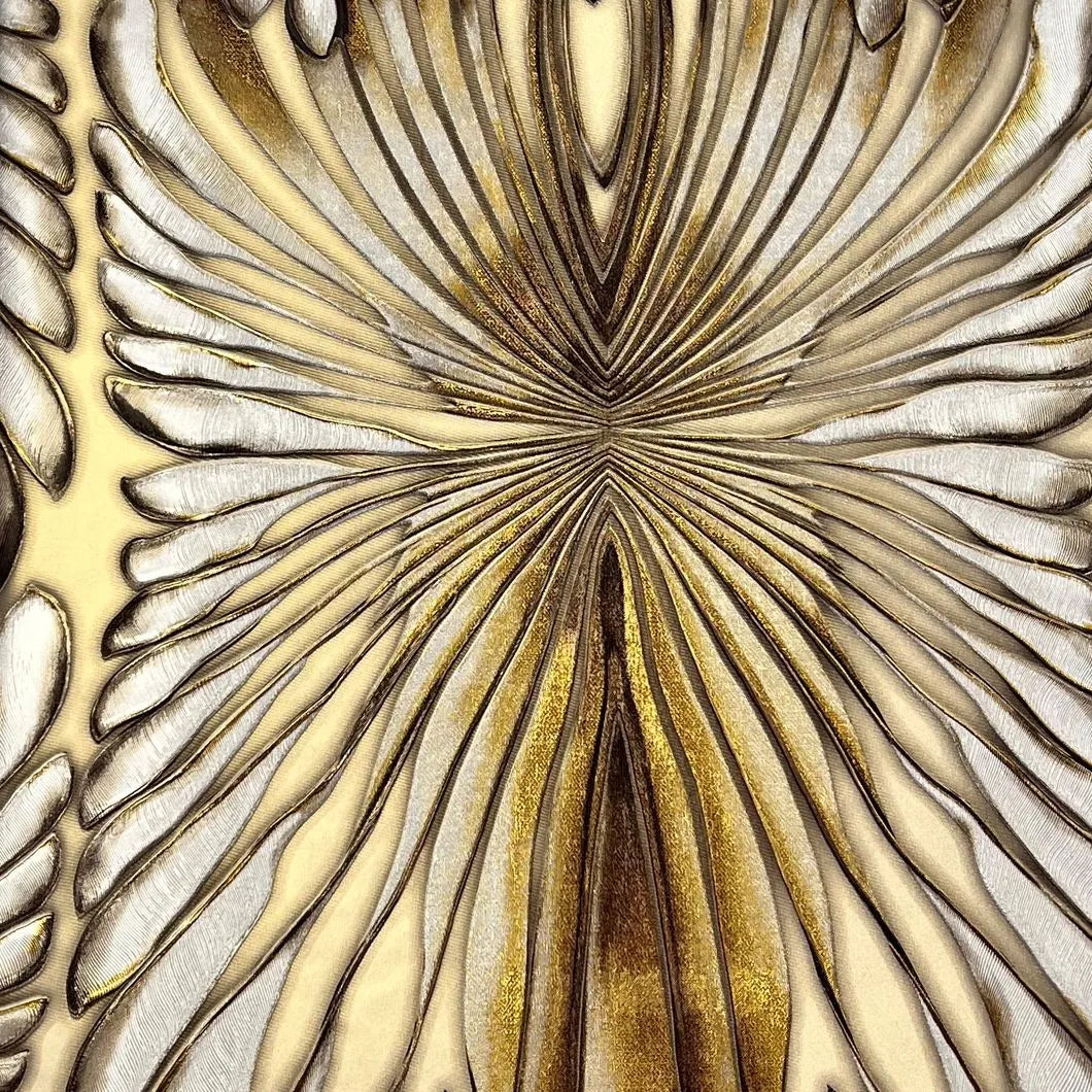 Closeup of a wallpaper showing its Art-Deco, Gold, Luxury, Textures, Vinyl pattern, color, and subtle texture.