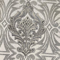 Closeup of a wallpaper showing its Damask, Luxury, Silver, Textures, Vinyl pattern, color, and subtle texture.