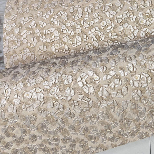 Wallpaper installed in a room showing its full pattern, color