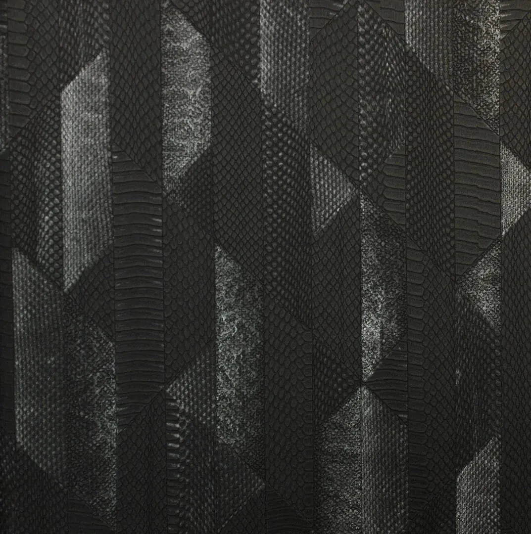 Closeup of a wallpaper showing its Black, Dramatic, Luxury, Monochrome, Stripes, Textures, Vinyl pattern, color, and subtle texture.