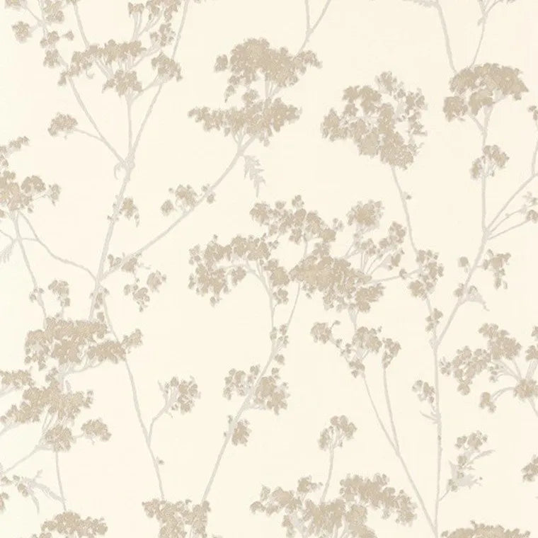 Closeup of a wallpaper showing its Floral, Nature, Neutrals pattern, color, and subtle texture.