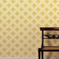 Wallpaper installed in a room showing its full pattern, color