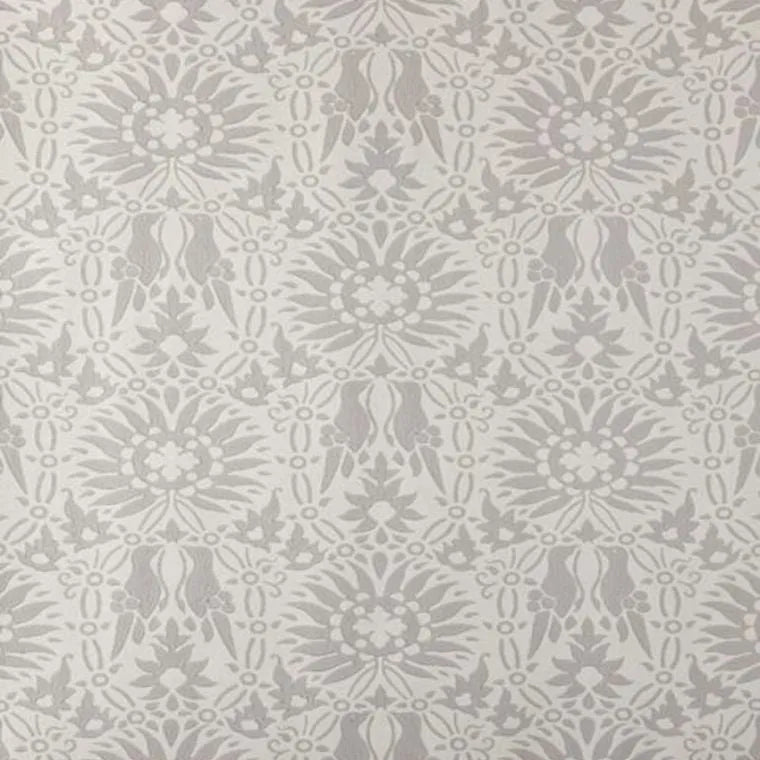 Closeup of a wallpaper showing its Floral, Taupe pattern, color, and subtle texture.