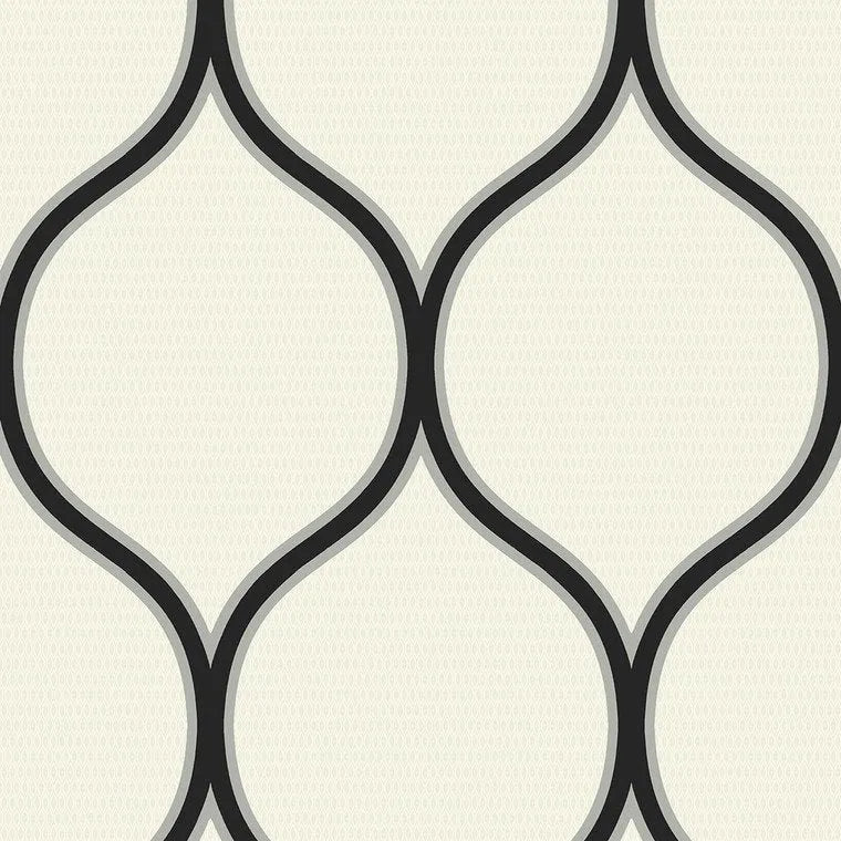 Closeup of a wallpaper showing its Black, Contemporary, Cream, Monochrome, Neutrals pattern, color, and subtle texture.