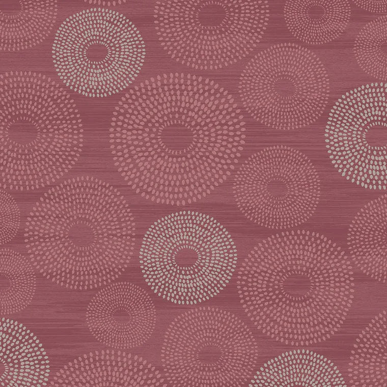 Closeup of a wallpaper showing its Circles, Contemporary, Red pattern, color, and subtle texture.