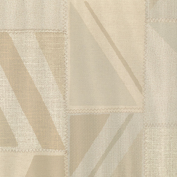 Textured fabric with geometric pattern in beige and brown tones