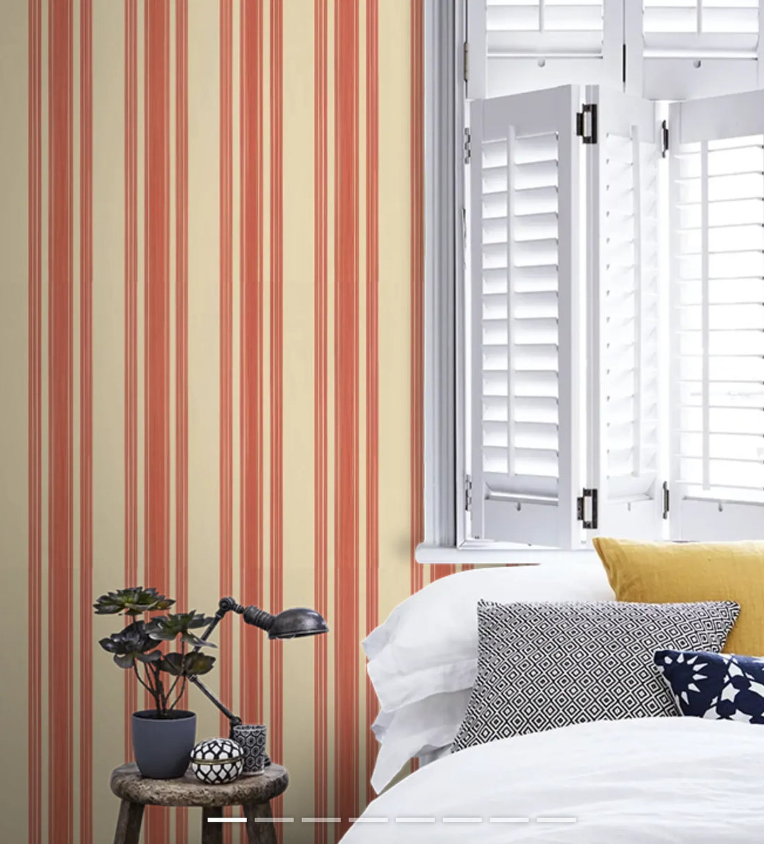 Closeup of a wallpaper showing its Orange, Stripes, Two-tone pattern, color, and subtle texture.