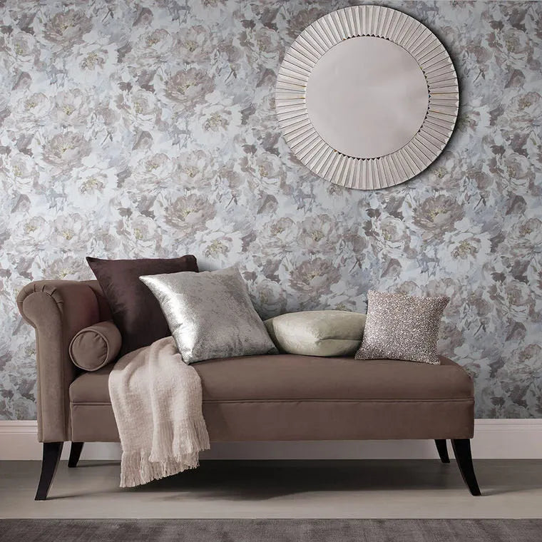 Closeup of a wallpaper showing its Floral, Monochrome, Neutrals, Two-tone pattern, color, and subtle texture.