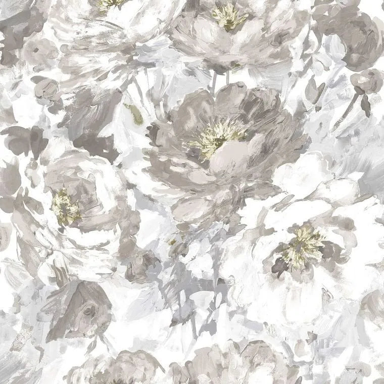 Closeup of a wallpaper showing its Floral, Monochrome, Neutrals, Two-tone pattern, color, and subtle texture.