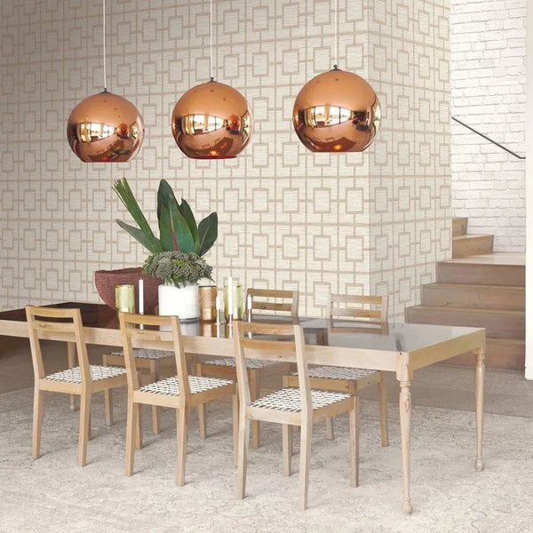 Wallpaper installed in a room showing its full pattern, color