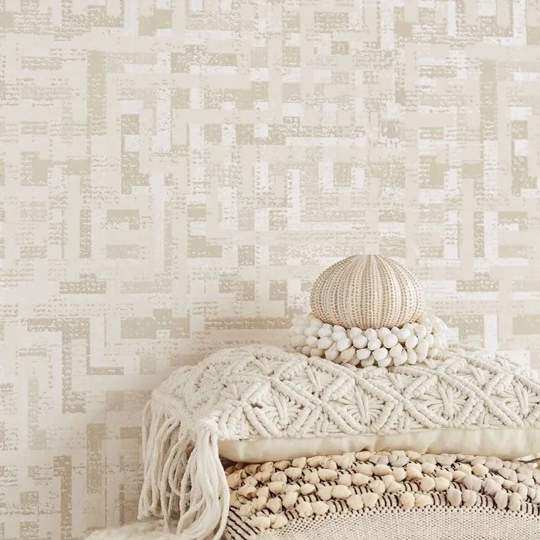 Closeup of a wallpaper showing its Contemporary, Geometric, Neutrals pattern, color, and subtle texture.