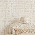 Wallpaper installed in a room showing its full pattern, color