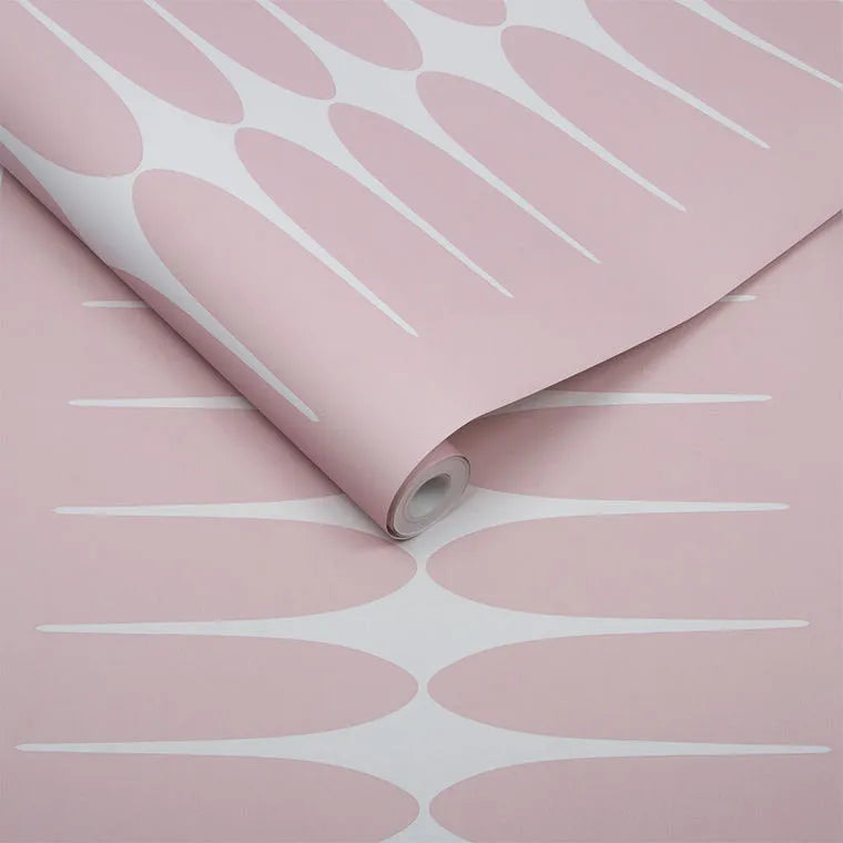 Closeup of a wallpaper showing its Contemporary, Geometric, Pink, Stripes pattern, color, and subtle texture.