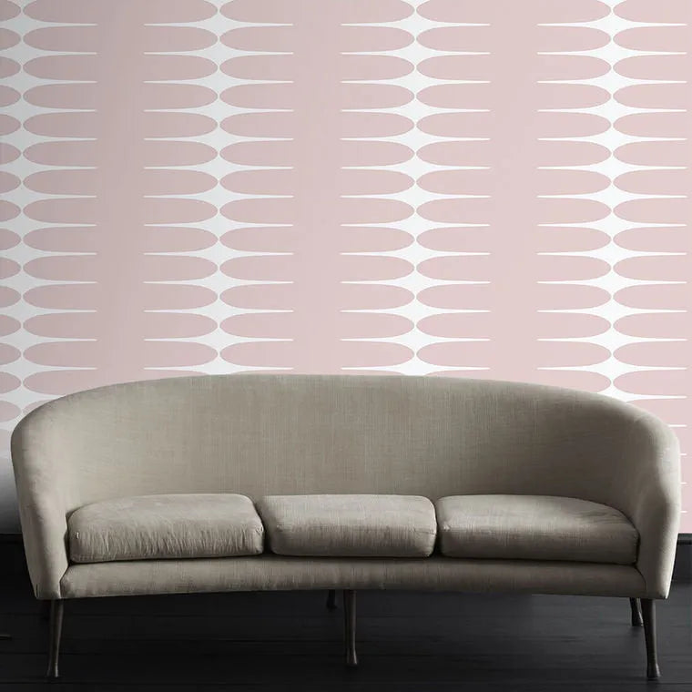 Closeup of a wallpaper showing its Contemporary, Geometric, Pink, Stripes pattern, color, and subtle texture.