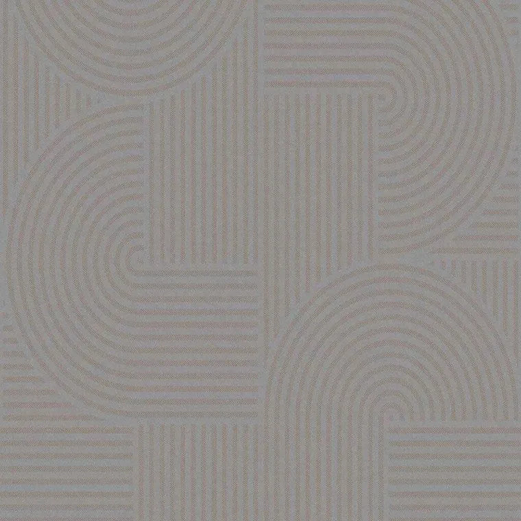 Closeup of a wallpaper showing its Art-Deco, Contemporary, Taupe pattern, color, and subtle texture.