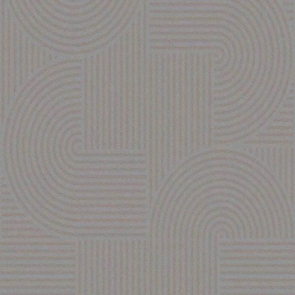 Closeup of a wallpaper showing its Art-Deco, Contemporary, Taupe pattern, color, and subtle texture.