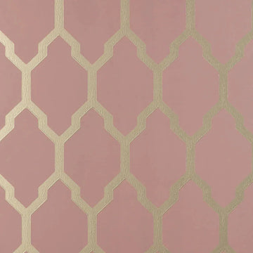 Closeup of a wallpaper showing its Contemporary, Geometric, Metallic, Pink, Trellis, Two-tone pattern, color, and subtle texture.