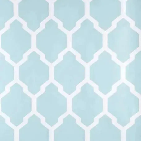 Closeup of a wallpaper showing its Blue, Contemporary, Geometric, Trellis, Two-tone pattern, color, and subtle texture.