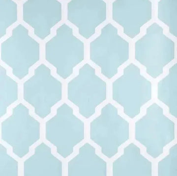 Closeup of a wallpaper showing its Blue, Contemporary, Geometric, Trellis, Two-tone pattern, color, and subtle texture.