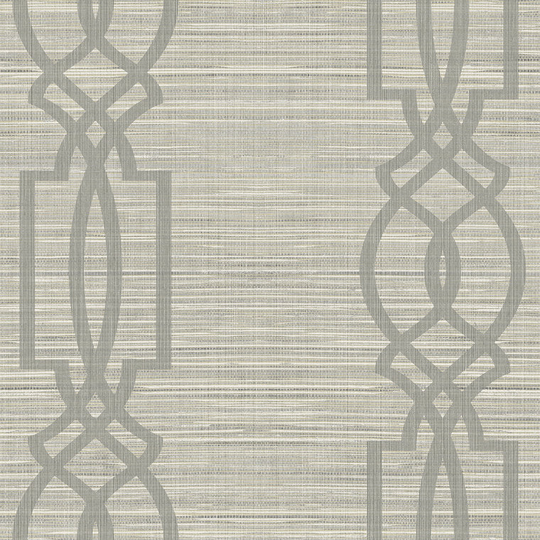 Closeup of a wallpaper showing its Geometric, Textile, Trellis, Two-tone pattern, color, and subtle texture.