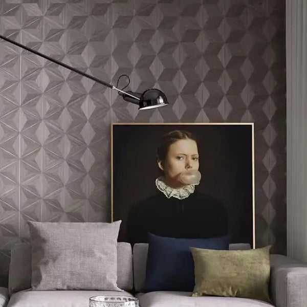 Wallpaper installed in a room showing its full pattern, color