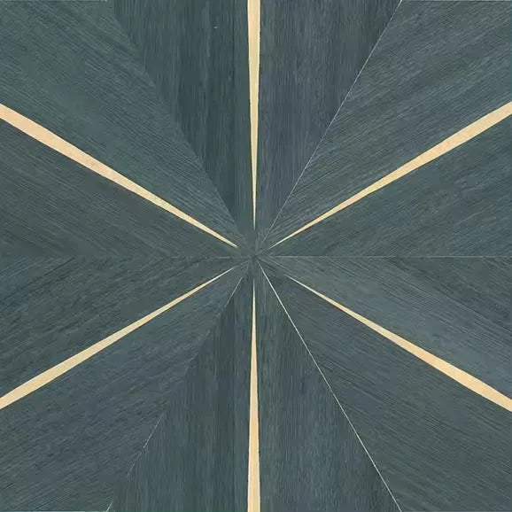 Closeup of a wallpaper showing its Geometric, Green, Wood-veneer pattern, color, and subtle texture.