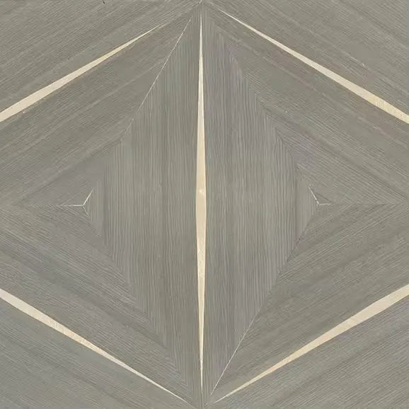 Closeup of a wallpaper showing its Brown, Geometric, Wood-veneer pattern, color, and subtle texture.