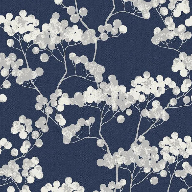 Closeup of a wallpaper showing its Best-Seller, Blue, Floral, Nature, Two-tone pattern, color, and subtle texture.