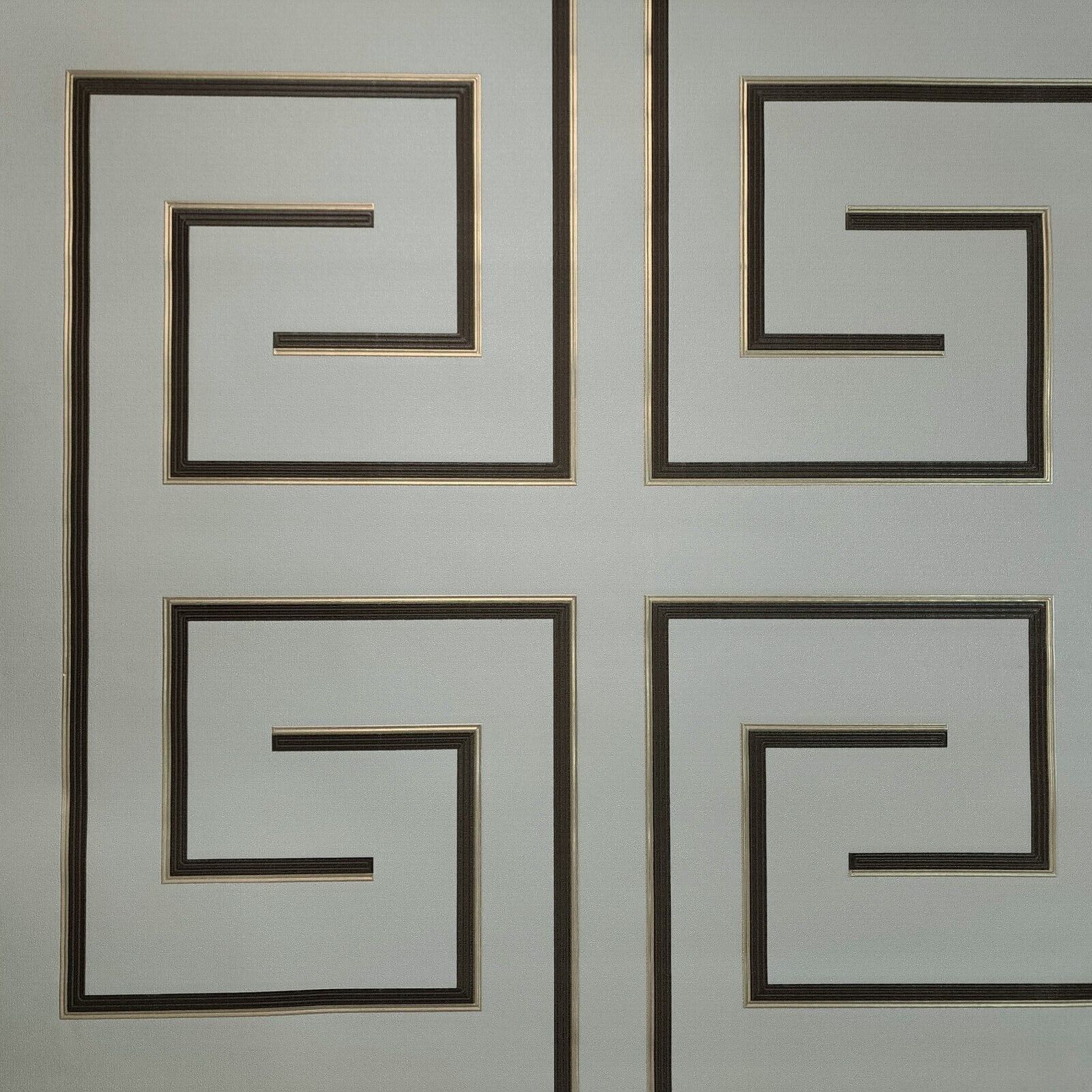 Decorative wallpaper with geometric patterns on a light gray background