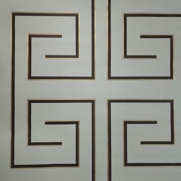Decorative wallpaper with geometric patterns on a light gray background