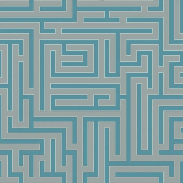 Closeup of a wallpaper showing its Blue, Geometric, Greek pattern, color, and subtle texture.